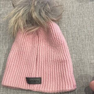 Toddler pink hat with pom pom